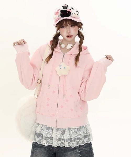 AVYL(アヴィル)の「星柄切り替えジップアップパーカー(パーカー・レディース・グレー/ピンク・M)」の10枚目の写真
