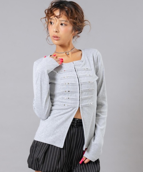 ANAP(アナップ)の「ナポレオンディテールトップス(Tシャツ/カットソー・レディース・グレー/ブラック・F)」の1枚目の写真