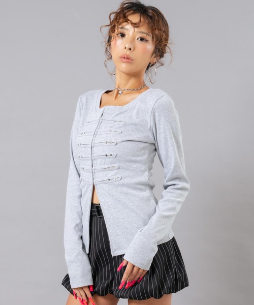 ANAP(アナップ)の「ナポレオンディテールトップス(Tシャツ/カットソー・レディース・グレー/ブラック・F)」の3枚目の写真