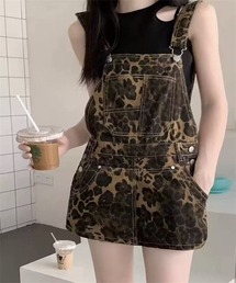 レオパード柄 サロペット ショートパンツスカート