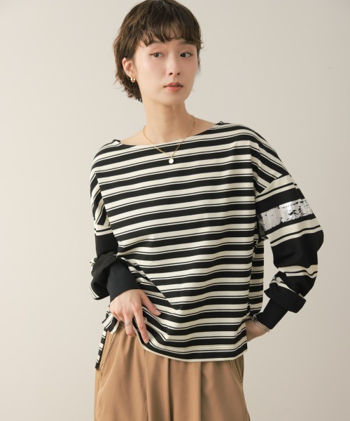 Bou Jeloud(ブージュルード)の「メタルラインフライスボーダープルオーバー(Tシャツ/カットソー・レディース・ブラック/ブラウン・FREE)」の2枚目の写真