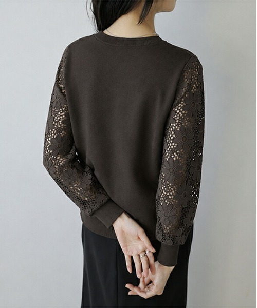 AMELY(エミリー)の「レーススリーブニットトップス/ぽわん袖/体型カバー(ニット/セーター・レディース・カーキブラウン/ピンク/パープル/ブラック/ホワイト/ベージュ・フリー)」の9枚目の写真