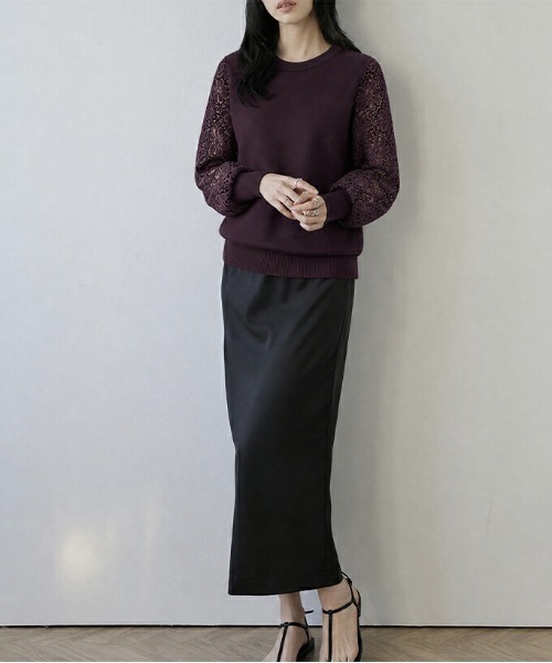 AMELY(エミリー)の「レーススリーブニットトップス/ぽわん袖/体型カバー(ニット/セーター・レディース・カーキブラウン/ピンク/パープル/ブラック/ホワイト/ベージュ・フリー)」の11枚目の写真