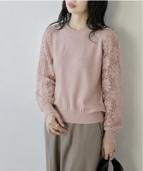 AMELY(エミリー)の「レーススリーブニットトップス/ぽわん袖/体型カバー(ニット/セーター・レディース・カーキブラウン/ピンク/パープル/ブラック/ホワイト/ベージュ・フリー)」の12枚目の写真