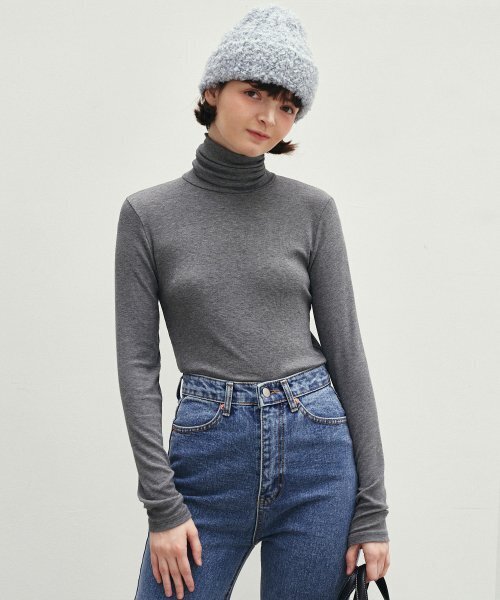 LOEIL(ロエイユ)の「ソフトリブタートルネックTシャツ - グレー(Tシャツ/カットソー・レディース・その他・FREE)」の1枚目の写真