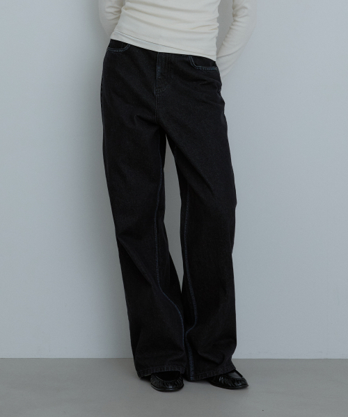 CCOMA(コンマ)の「CMJ50 ペイントウォッシュ ブラック ワイドパンツ(デニムパンツ・レディース・その他・SMALL/MEDIUM/LARGE)」の2枚目の写真