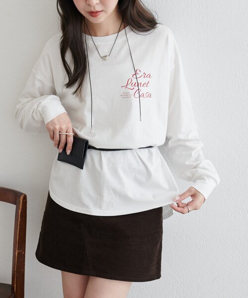 DISCOAT（ディスコート）の「【WEB限定】ゆる袖ロゴプリントロンＴシャツ（Tシャツ/カットソー・レディース・オフホワイト/チャコールグレー/グレー・FREE）」の2枚目の写真
