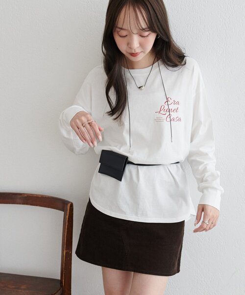 DISCOAT（ディスコート）の「【WEB限定】ゆる袖ロゴプリントロンＴシャツ（Tシャツ/カットソー・レディース・オフホワイト/チャコールグレー/グレー・FREE）」の6枚目の写真