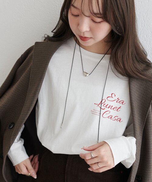 DISCOAT（ディスコート）の「【WEB限定】ゆる袖ロゴプリントロンＴシャツ（Tシャツ/カットソー・レディース・オフホワイト/チャコールグレー/グレー・FREE）」の9枚目の写真
