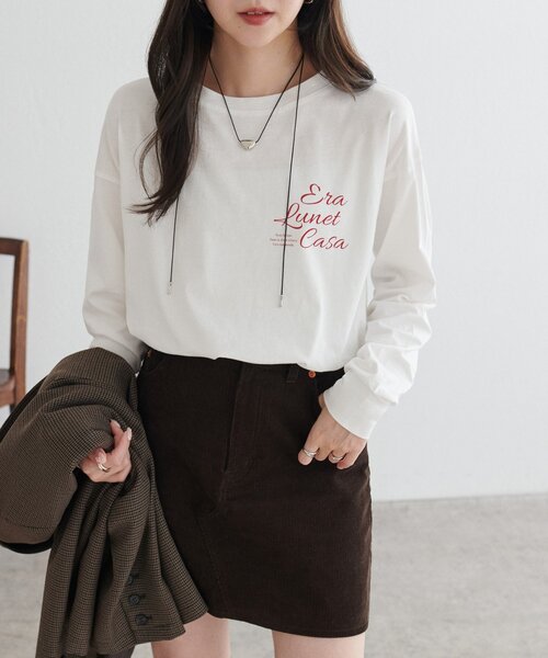 DISCOAT（ディスコート）の「【WEB限定】ゆる袖ロゴプリントロンＴシャツ（Tシャツ/カットソー・レディース・オフホワイト/チャコールグレー/グレー・FREE）」の10枚目の写真
