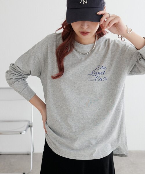 DISCOAT（ディスコート）の「【WEB限定】ゆる袖ロゴプリントロンＴシャツ（Tシャツ/カットソー・レディース・オフホワイト/チャコールグレー/グレー・FREE）」の12枚目の写真
