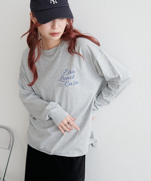 DISCOAT（ディスコート）の「【WEB限定】ゆる袖ロゴプリントロンＴシャツ（Tシャツ/カットソー・レディース・オフホワイト/チャコールグレー/グレー・FREE）」の14枚目の写真