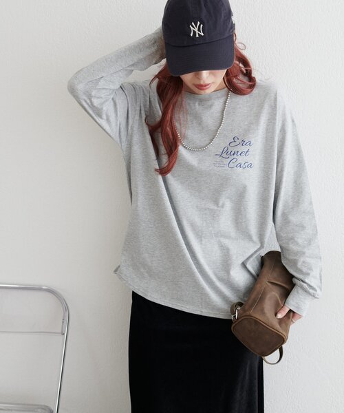 DISCOAT（ディスコート）の「【WEB限定】ゆる袖ロゴプリントロンＴシャツ（Tシャツ/カットソー・レディース・オフホワイト/チャコールグレー/グレー・FREE）」の15枚目の写真