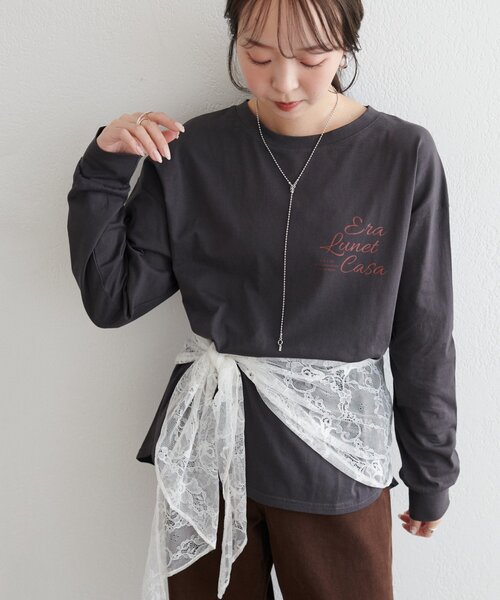 DISCOAT（ディスコート）の「【WEB限定】ゆる袖ロゴプリントロンＴシャツ（Tシャツ/カットソー・レディース・オフホワイト/チャコールグレー/グレー・FREE）」の19枚目の写真