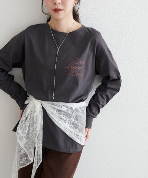 DISCOAT（ディスコート）の「【WEB限定】ゆる袖ロゴプリントロンＴシャツ（Tシャツ/カットソー・レディース・オフホワイト/チャコールグレー/グレー・FREE）」の20枚目の写真