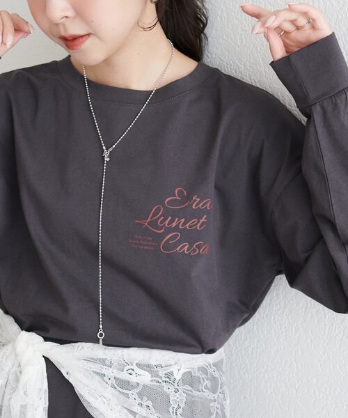 DISCOAT（ディスコート）の「【WEB限定】ゆる袖ロゴプリントロンＴシャツ（Tシャツ/カットソー・レディース・オフホワイト/チャコールグレー/グレー・FREE）」の21枚目の写真