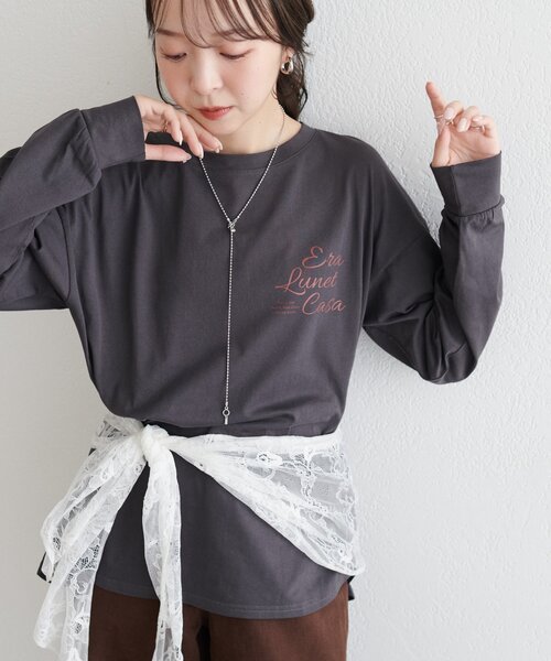 DISCOAT（ディスコート）の「【WEB限定】ゆる袖ロゴプリントロンＴシャツ（Tシャツ/カットソー・レディース・オフホワイト/チャコールグレー/グレー・FREE）」の22枚目の写真