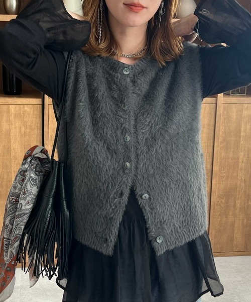 zena（ジェナ）の「シャギーカーディガンベスト（ベスト・レディース・モカ/チャコールグレー・M）」の9枚目の写真