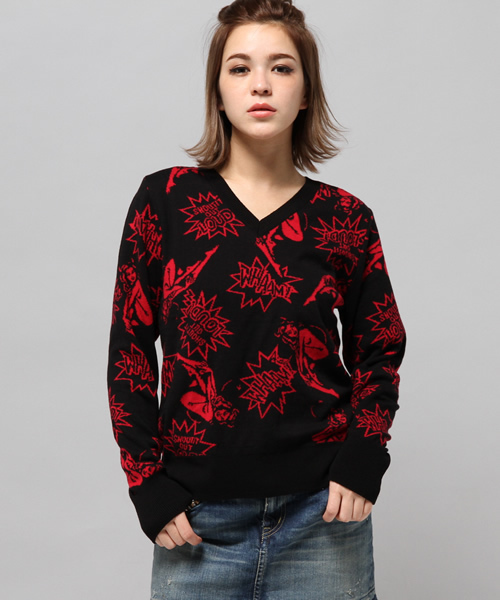 ヒステリックグラマー ニットセーター 総柄 HYSTERIC GLAMOUR（ヒステリックグラマー）の「DEVIL WOMAN総柄ジャ
