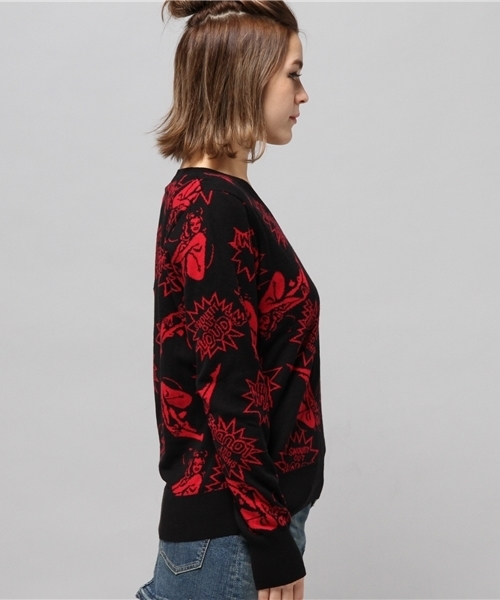 ヒステリックグラマー☆プルオーバー ニット セーター ガール柄 HYSTERIC GLAMOUR（ヒステリックグラマー）の「DEVIL WOMAN総柄ジャ