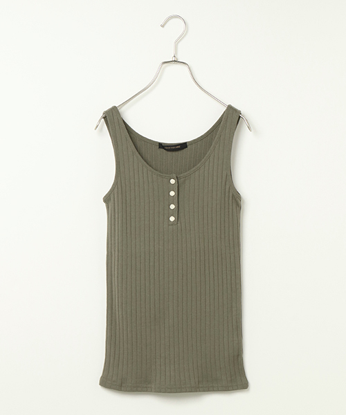 VENCEEXCHANGE（ヴァンスエクスチェンジ）の「ワイドリブヘンリーネックタンクトップ（タンクトップ・レディース・オフホワイト/グレー/パープル/ブラック/オリーブ/オレンジ・MEDIUM）」の4枚目の写真