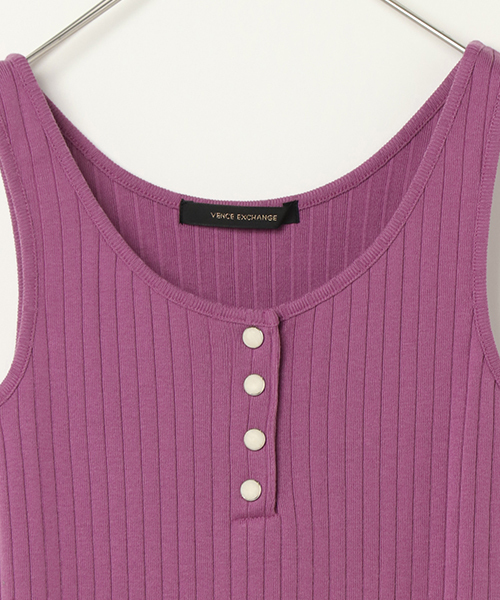 VENCEEXCHANGE（ヴァンスエクスチェンジ）の「ワイドリブヘンリーネックタンクトップ（タンクトップ・レディース・オフホワイト/グレー/パープル/ブラック/オリーブ/オレンジ・MEDIUM）」の15枚目の写真