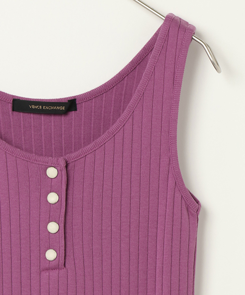 VENCEEXCHANGE（ヴァンスエクスチェンジ）の「ワイドリブヘンリーネックタンクトップ（タンクトップ・レディース・オフホワイト/グレー/パープル/ブラック/オリーブ/オレンジ・MEDIUM）」の14枚目の写真