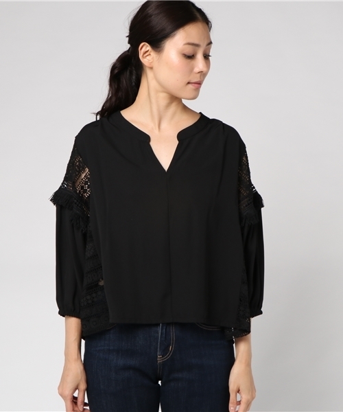 INTERPLANET（インタープラネット）の「フリンジレース切替ブラウス（シャツ/ブラウス・レディース・オフホワイト/ブラック・FREE）」の3枚目の写真