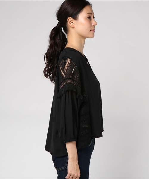 INTERPLANET（インタープラネット）の「フリンジレース切替ブラウス（シャツ/ブラウス・レディース・オフホワイト/ブラック・FREE）」の4枚目の写真