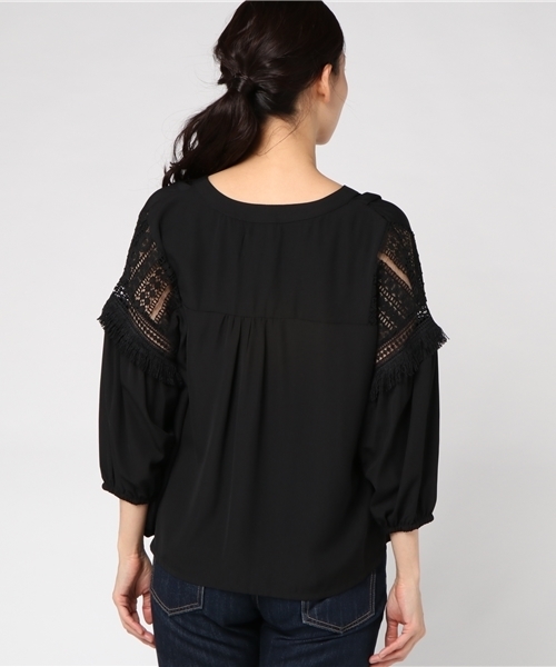 INTERPLANET（インタープラネット）の「フリンジレース切替ブラウス（シャツ/ブラウス・レディース・オフホワイト/ブラック・FREE）」の5枚目の写真