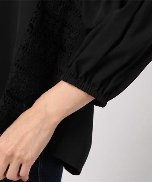 INTERPLANET（インタープラネット）の「フリンジレース切替ブラウス（シャツ/ブラウス・レディース・オフホワイト/ブラック・FREE）」の7枚目の写真