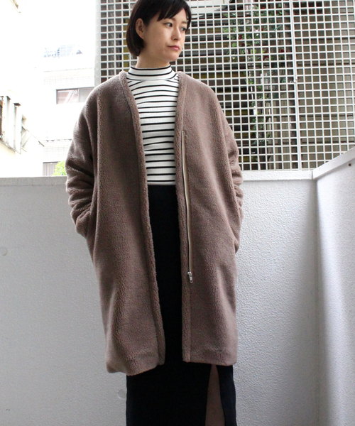 ottilie(オティーリエ)の「ロングライダースボアコート(ダウンジャケット/コート・レディース・アイボリー/ブラック/グレー/キャメル・FREE)」の4枚目の写真