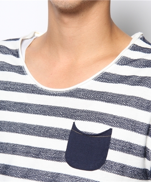 WEGO（ウィゴー）の「WEGO/ヘリンボーンボーダーTee（S）（Tシャツ/カットソー・メンズ・グリーン系その他/その他1/トリコロール/ネイビー・LARGE/MEDIUM）」の8枚目の写真