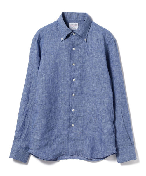 BRILLA per il gusto（ブリッラペルイルグースト）の「◎Brilla per il gusto / リネン1ピースボタンダウンシャツ（ALBINI fabric）（シャツ/ブラウス・メンズ・ホワイト/レッド/ブルー/ブルー系その他4・LARGE/MEDIUM/SMALL/X-LARGE/X-SMALL）」の4枚目の写真