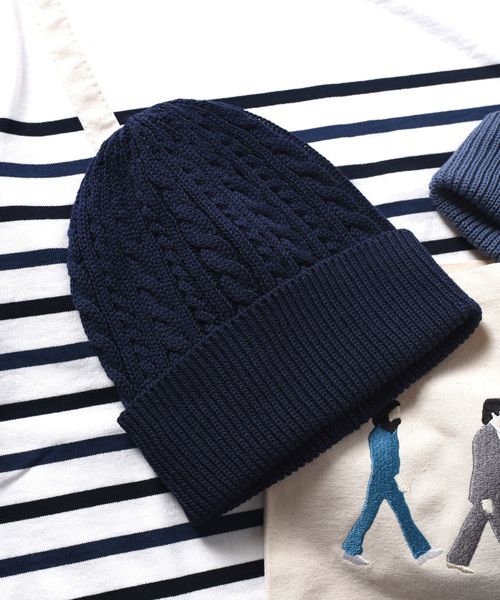 SHIPS（シップス）の「SU: コットンリネン ケーブル ワッチキャップ（ニットキャップ/ビーニー・メンズ・ベージュ/ネイビー/ライトブルー・ONE SIZE）」の3枚目の写真