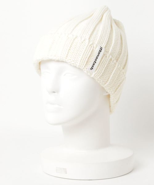 MANASTASH(マナスタッシュ)の「MANASTASH/マナスタッシュ 90's LOGO BEANIE(ニットキャップ/ビーニー・メンズ・ブラック/パープル/杢グレー/ベージュ/ホワイト/ボルドー・FREE)」の1枚目の写真