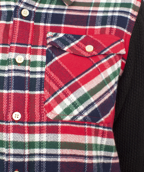 X-girl（エックスガール）の「KNIT SLEEVE SHIRT（シャツ/ブラウス・レディース・レッド/ピンク/ブルー・1/2）」の8枚目の写真