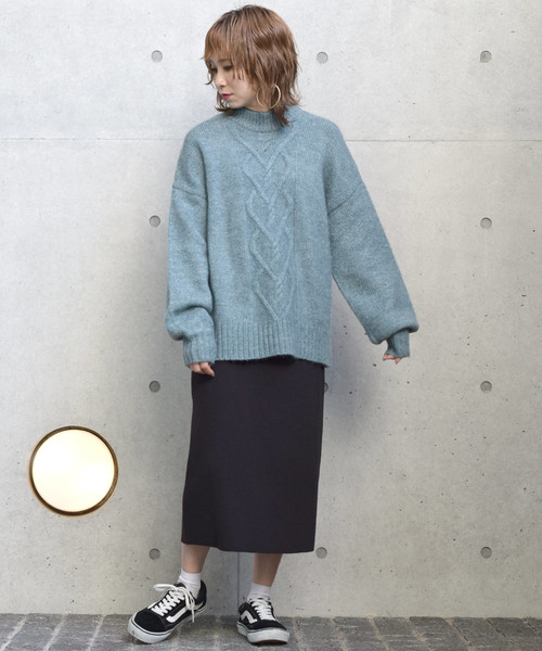 w closet(ダブルクローゼット)の「ケーブル編みハイネックプルオーバー_(ニット/セーター・レディース・レッド/サックスブルー/ベージュ・FREE)」の20枚目の写真