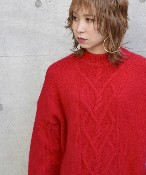 w closet(ダブルクローゼット)の「ケーブル編みハイネックプルオーバー_(ニット/セーター・レディース・レッド/サックスブルー/ベージュ・FREE)」の21枚目の写真