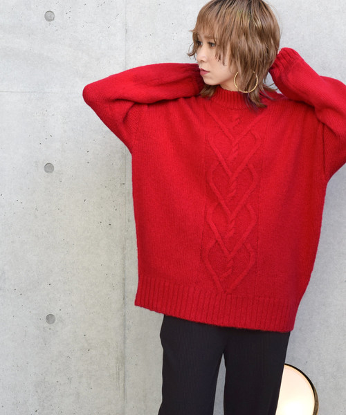 w closet(ダブルクローゼット)の「ケーブル編みハイネックプルオーバー_(ニット/セーター・レディース・レッド/サックスブルー/ベージュ・FREE)」の15枚目の写真