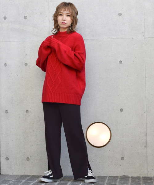 w closet(ダブルクローゼット)の「ケーブル編みハイネックプルオーバー_(ニット/セーター・レディース・レッド/サックスブルー/ベージュ・FREE)」の12枚目の写真