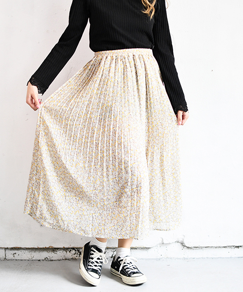 PairPair（ペアペア）の「花柄プリーツスカート（スカート・レディース・ライトブルー/ブラック/アイボリー・FREE）」の7枚目の写真