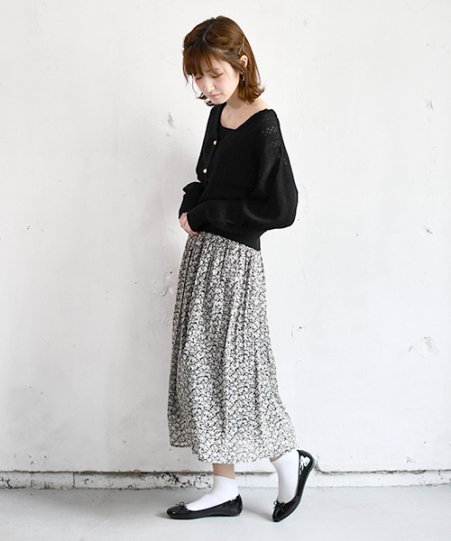 PairPair（ペアペア）の「花柄プリーツスカート（スカート・レディース・ライトブルー/ブラック/アイボリー・FREE）」の10枚目の写真