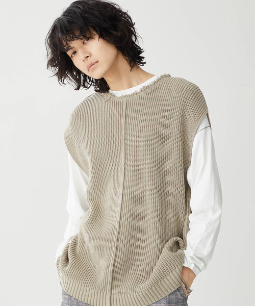 STUDIOUS（ステュディオス）の「【STUDIOUS】クラッシュネックニットベスト（ベスト・メンズ・ベージュ/ブラック/ライトグレー・1/2/3）」の3枚目の写真