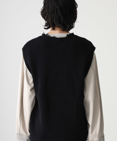 STUDIOUS（ステュディオス）の「【STUDIOUS】クラッシュネックニットベスト（ベスト・メンズ・ベージュ/ブラック/ライトグレー・1/2/3）」の10枚目の写真