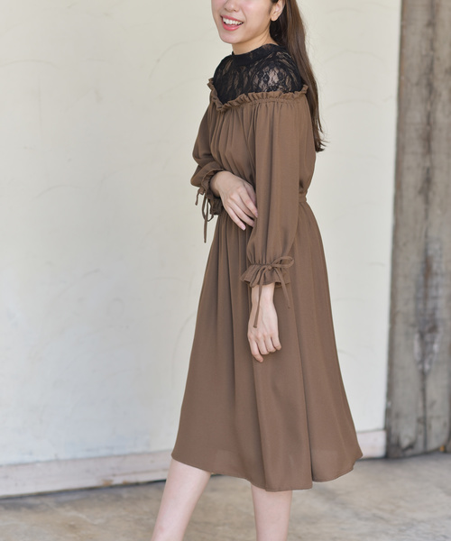 ワンピース ワンピースレース切替ジョーゼットオフショルワンピース ワンピース Rps アールピーエス のファッション