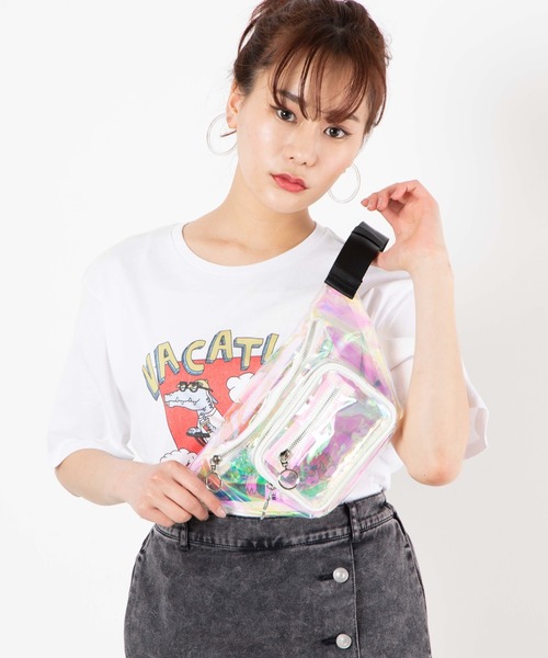 WEGO(ウィゴー)の「WEGO/リングジップクリアウエストバッグ(ボディバッグ/ウエストポーチ・レディース・ホワイト系その他/ブラック/その他1・FREE)」の3枚目の写真