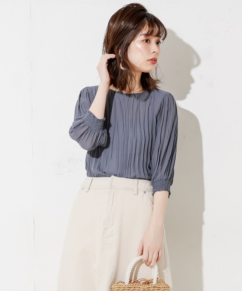 natural couture(ナチュラルクチュール)の「クリンクル加工シアーブラウス(シャツ/ブラウス)」|ブルー