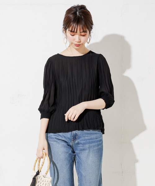 natural couture（ナチュラルクチュール）の「クリンクル加工シアーブラウス（シャツ/ブラウス・レディース・ブラック/オフホワイト/ブルー/ミント/モカ・FREE）」の3枚目の写真