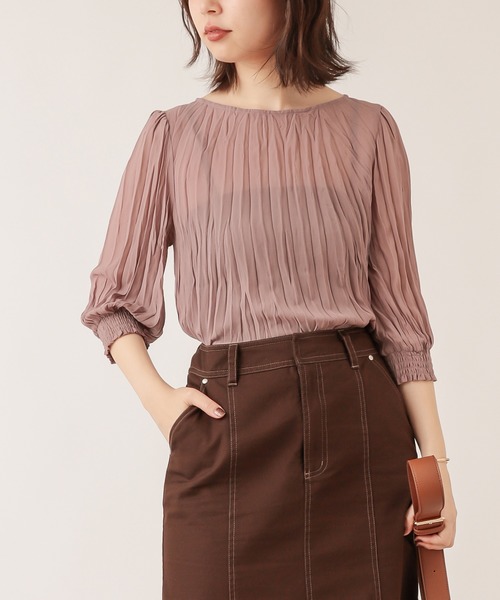 natural couture（ナチュラルクチュール）の「クリンクル加工シアーブラウス（シャツ/ブラウス・レディース・ブラック/オフホワイト/ブルー/ミント/モカ・FREE）」の4枚目の写真